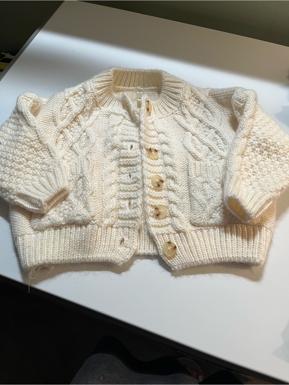 Oat Brand Cream Cable Knit Baby Cardigan with Buttons 0/6 months